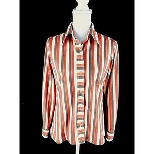 Careerlook By Unitog Vtg Button Front Shirt S Small (msrd) Orange Stripe 70s 60s